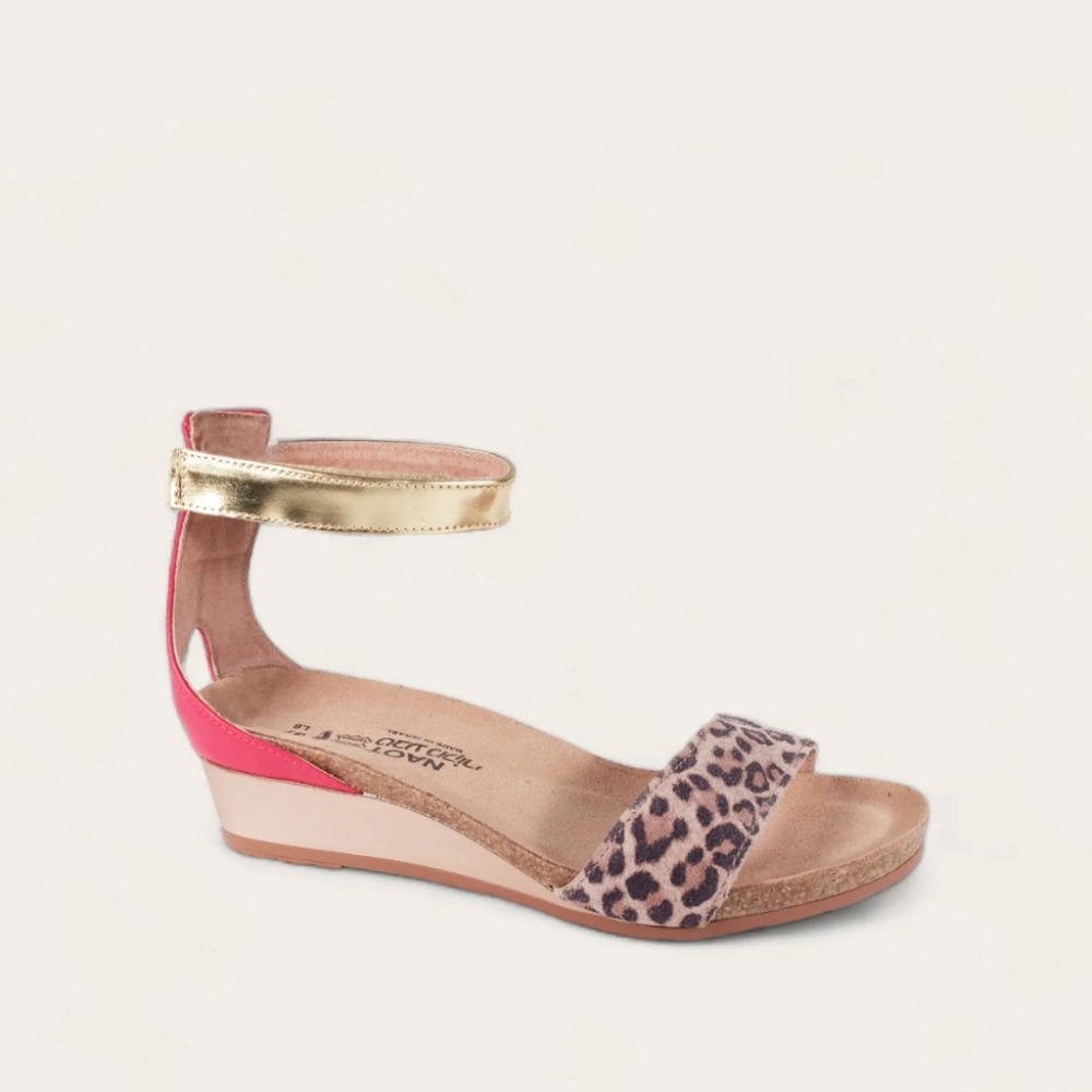 NAOT Puxie Cheetah Kiss Red Leather Ankle Strap Wedge Sandals Euro Sz 42 US 11.5